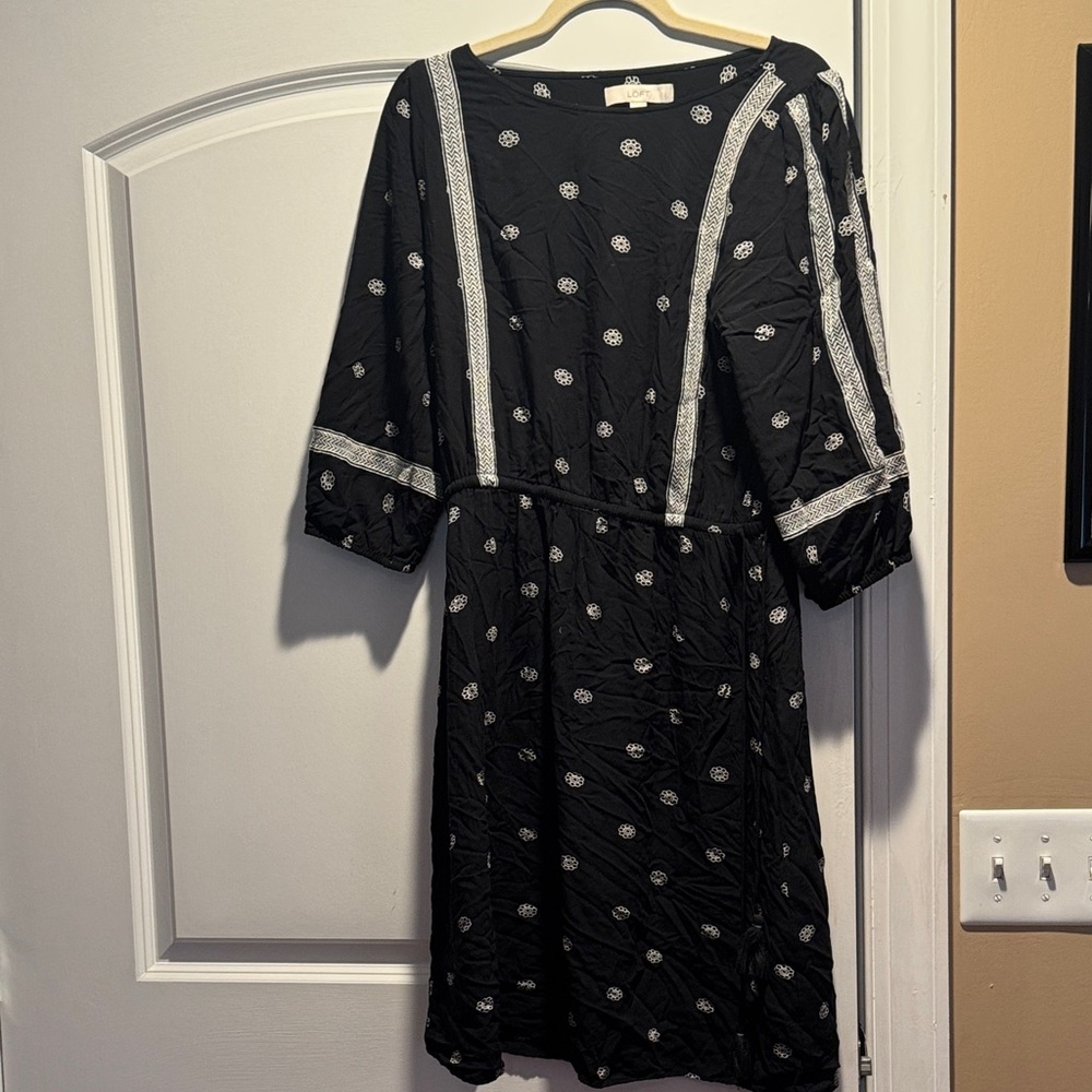 LOFT Black Dress with White Floral Accents